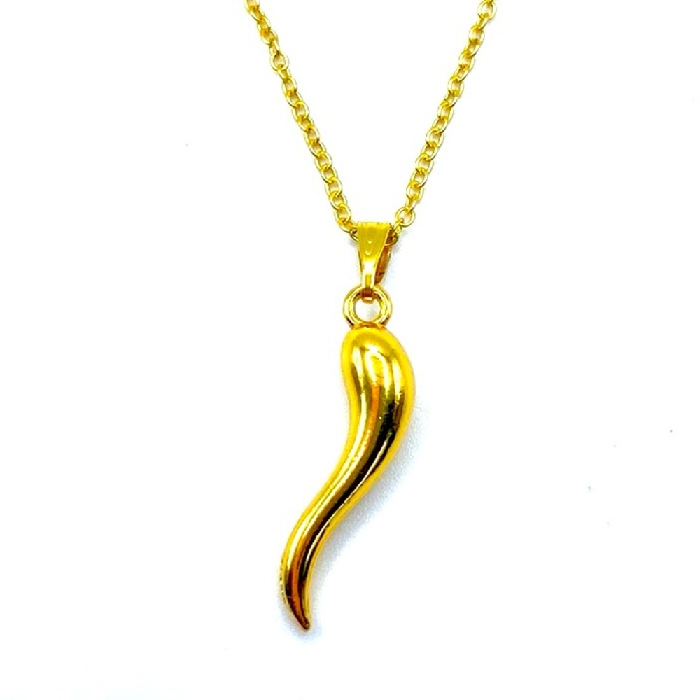 Italian Horn Cornicello Protection Necklace Gold Tone